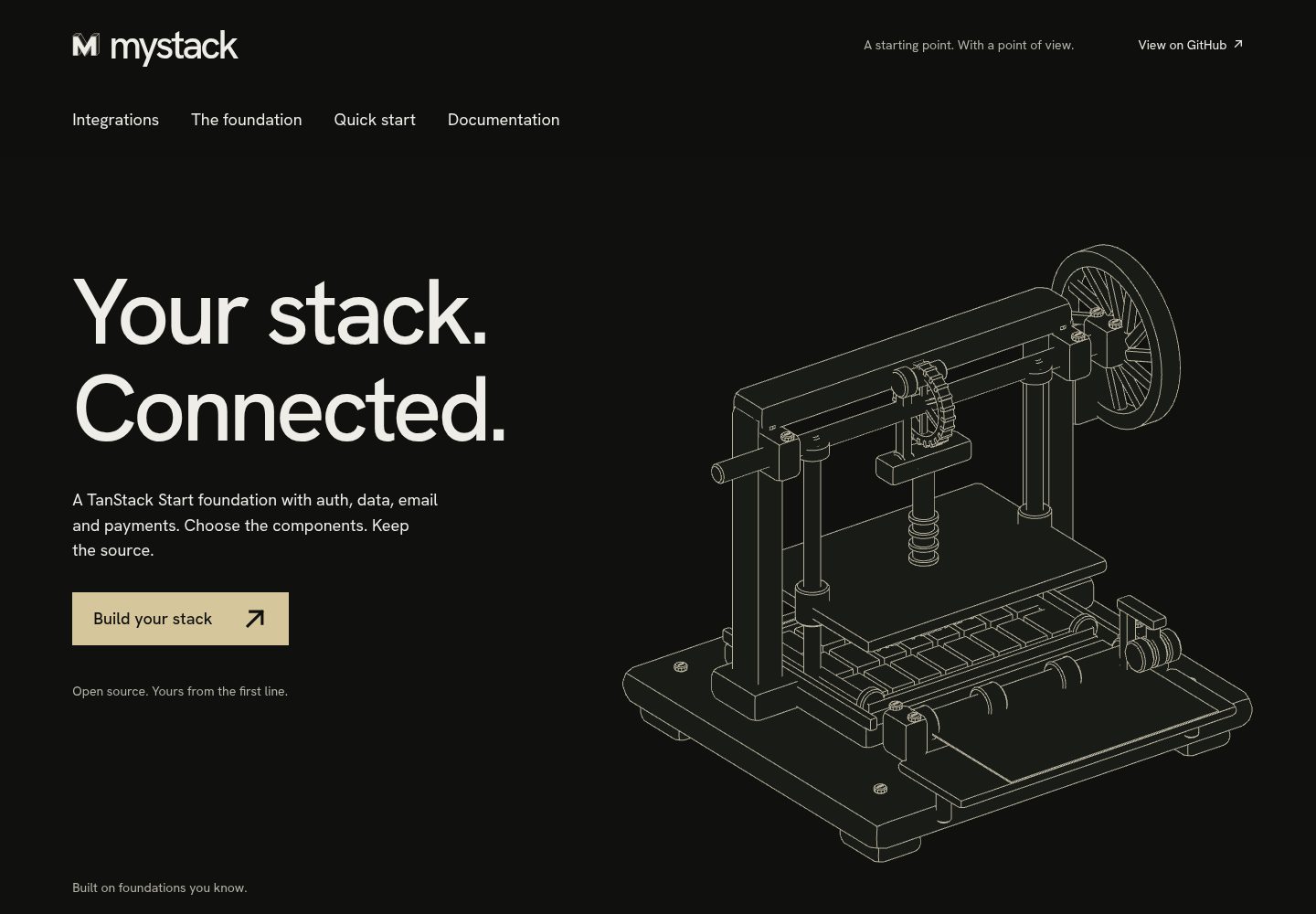 Mystack · Desktop homepage