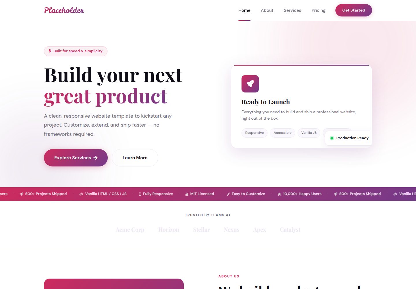 responsive-landing-page-template · Desktop homepage