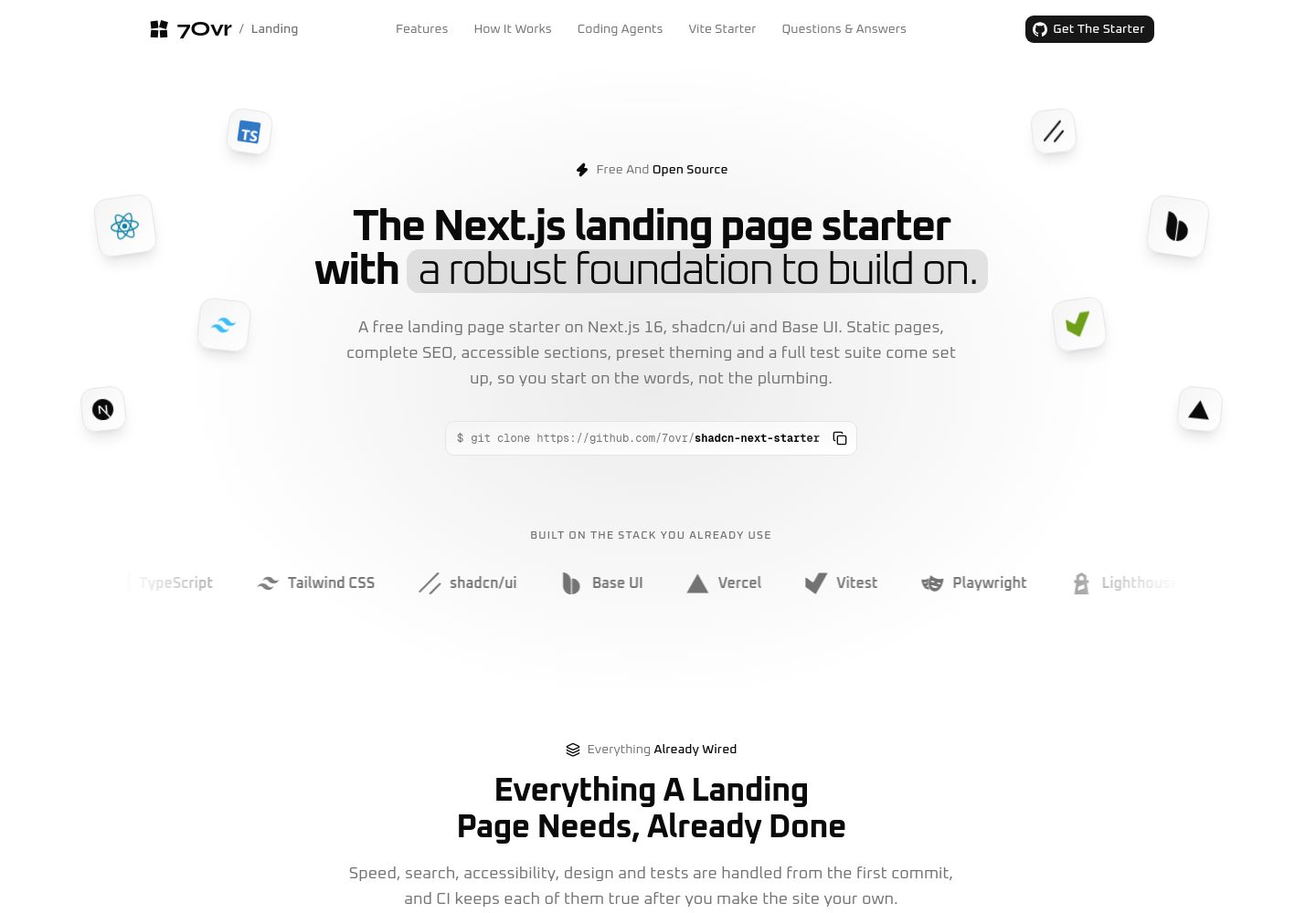 shadcn-next-starter 网站模板截图