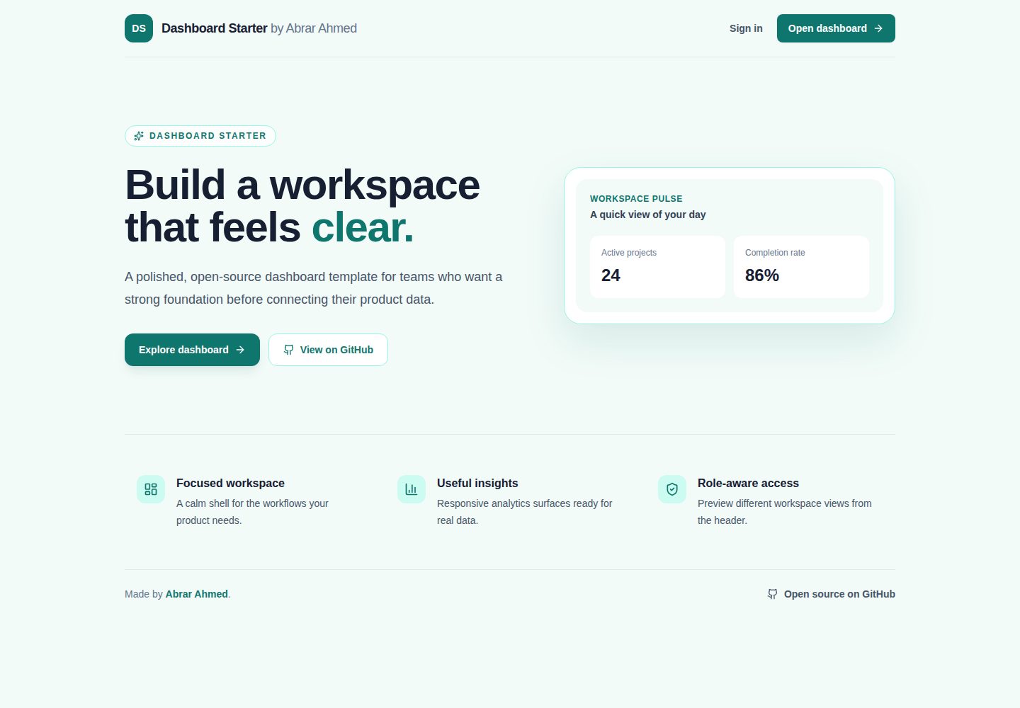 next-dashboard-starter · Desktop homepage