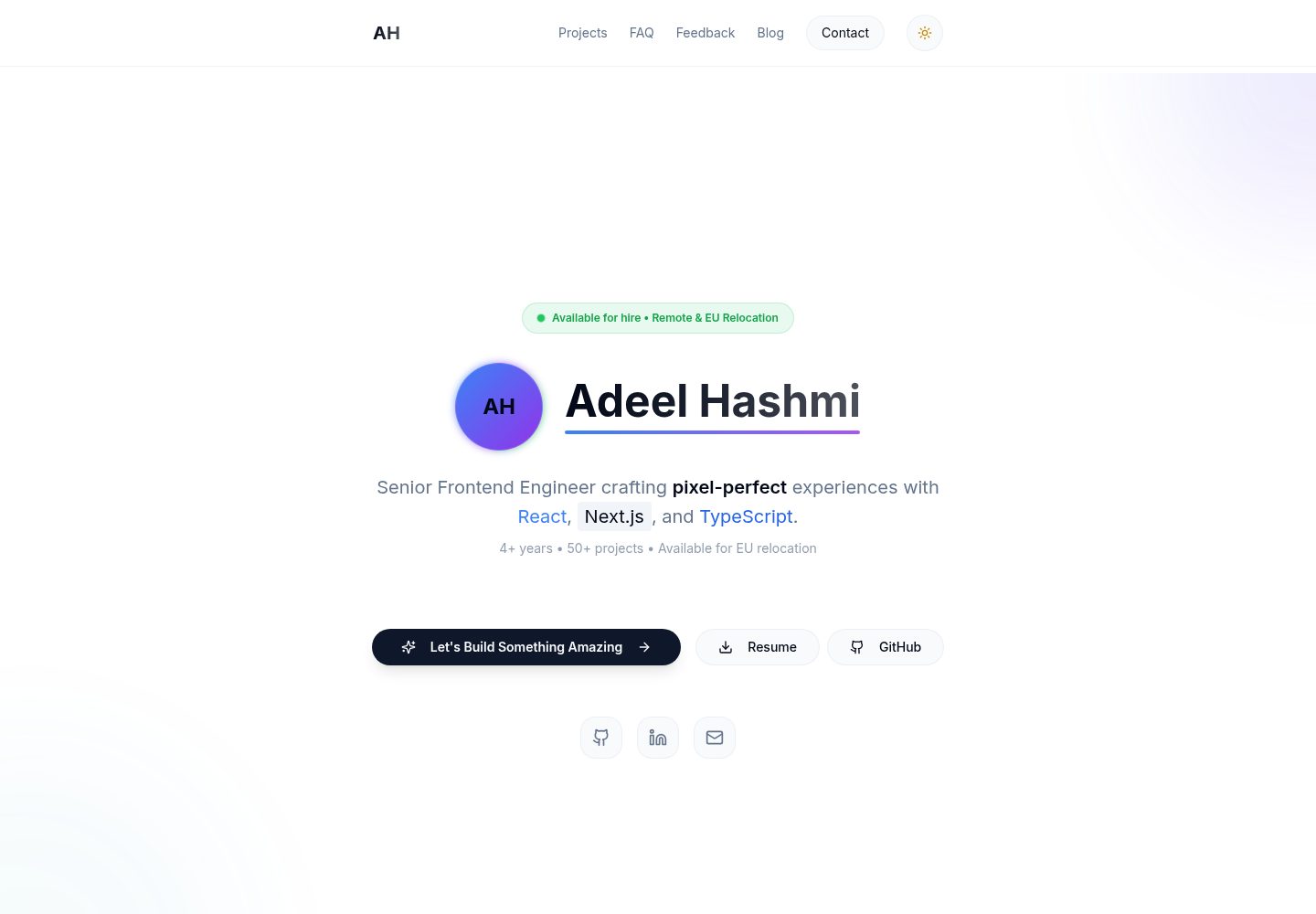 nextjs-tailwind-portfolio-template · 桌面端首页