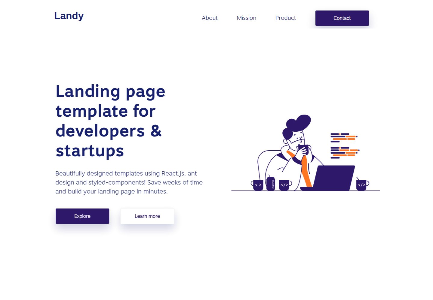 landy-react-template 网站模板截图