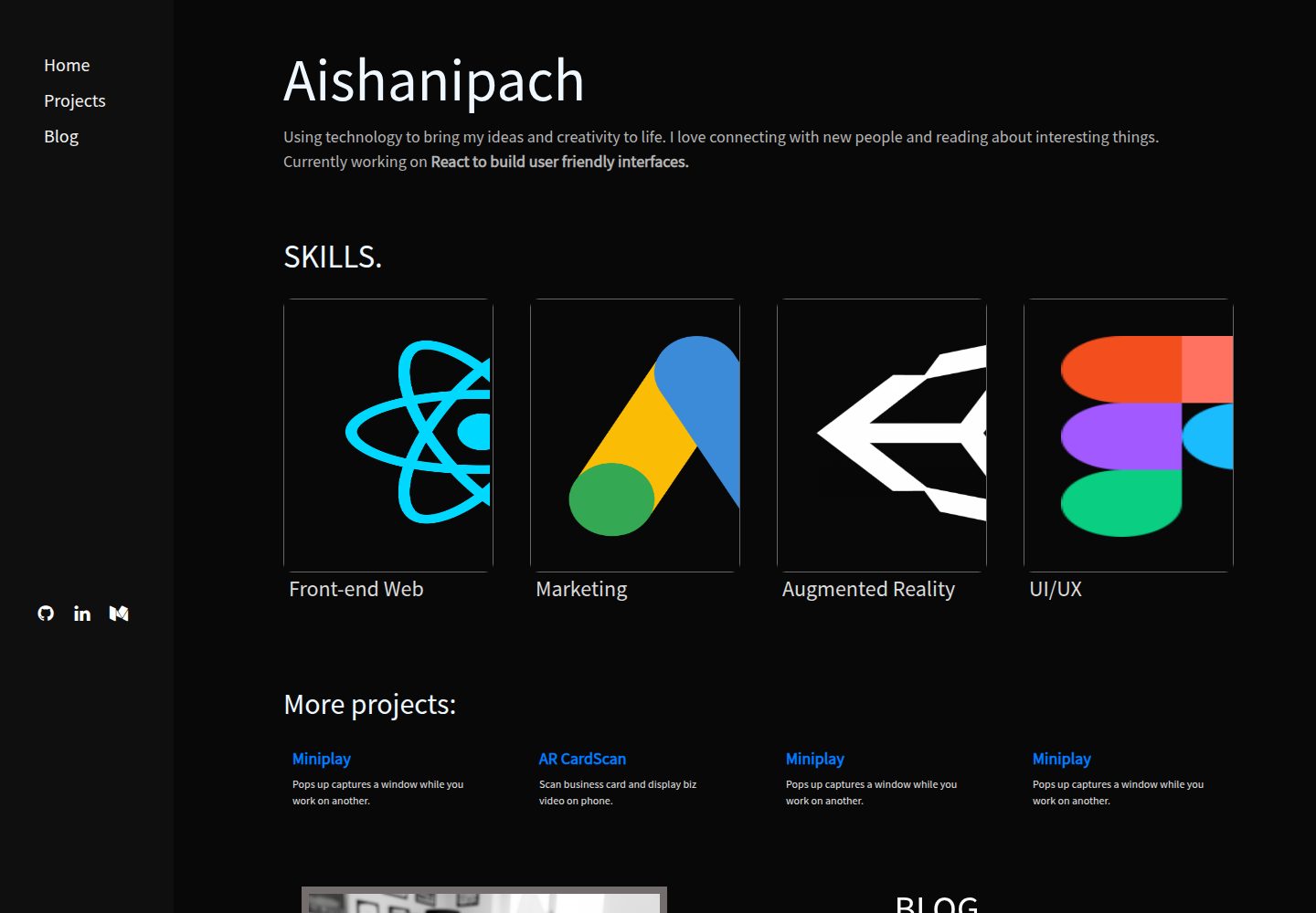 shortfolio · Desktop homepage