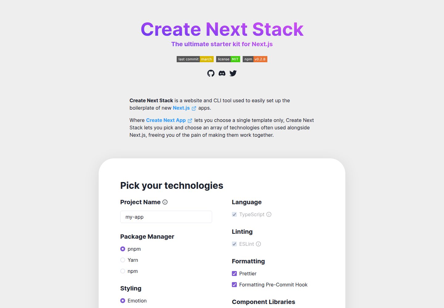 create-next-stack 网站模板截图