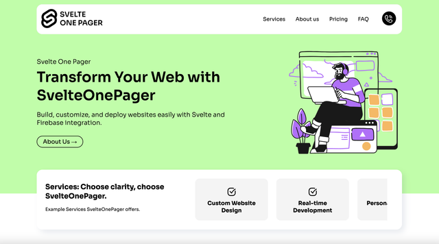 SvelteOnePager 网站模板截图