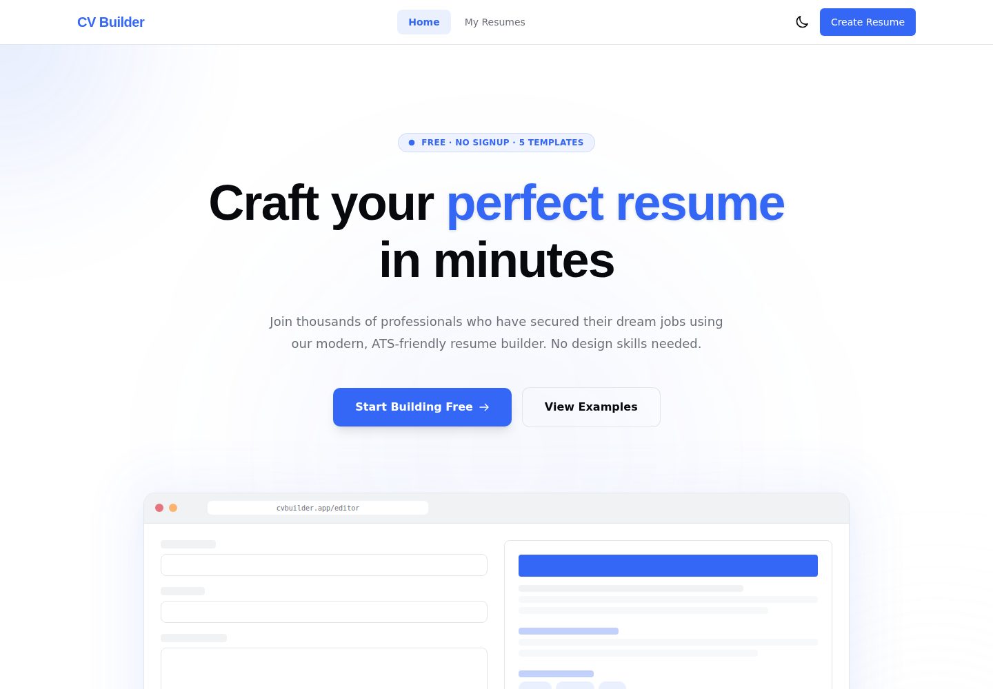 cv-builder · Desktop homepage