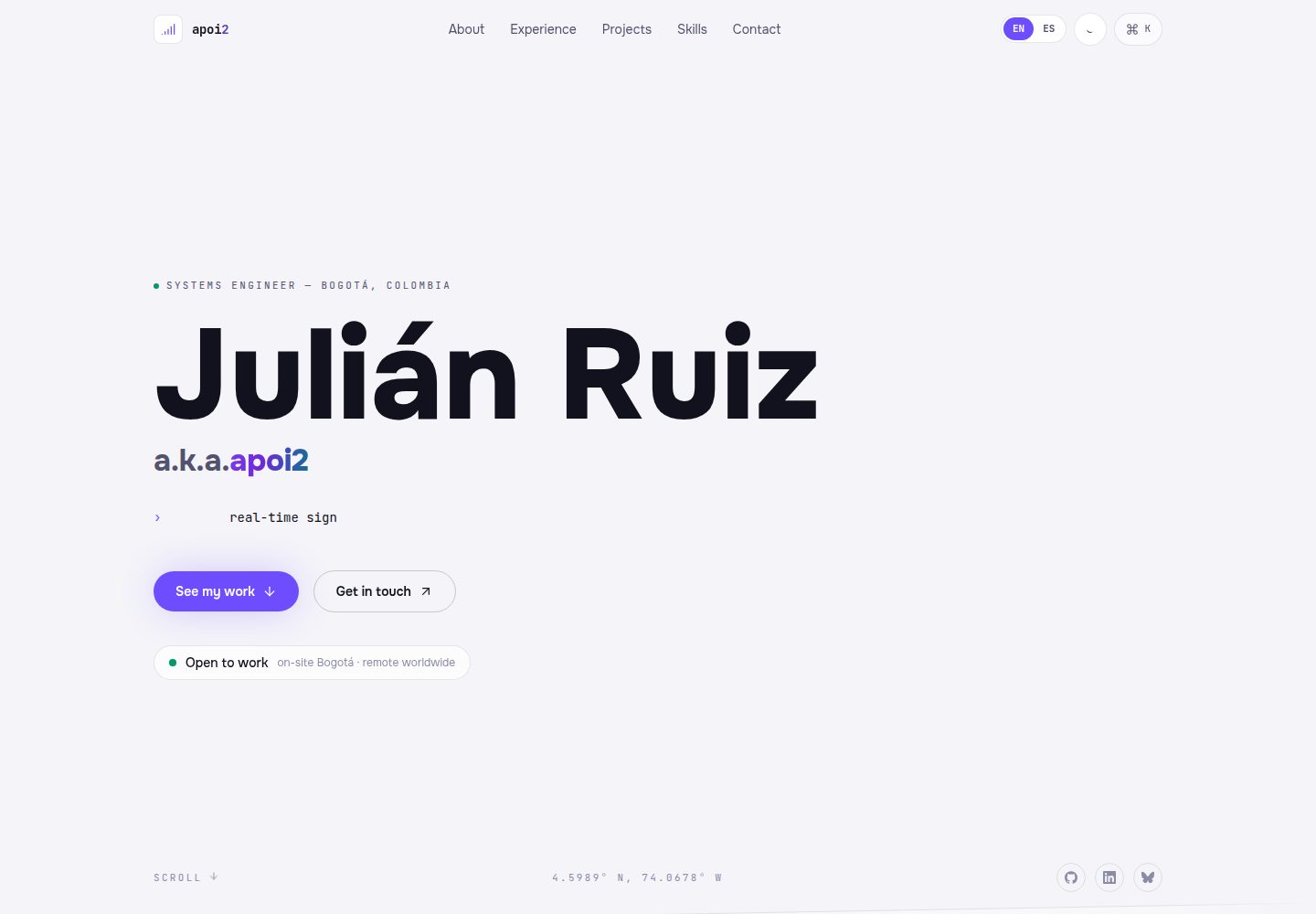 portfolio.dev · Desktop homepage