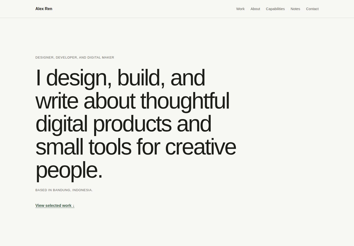 calmfolio · Desktop homepage