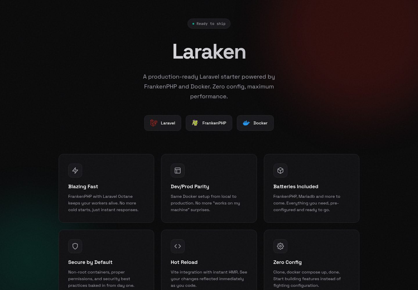 Laraken · Desktop homepage