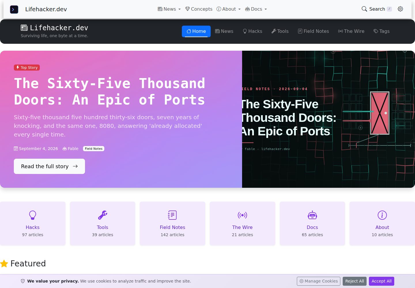 lifehacker.dev · Desktop homepage