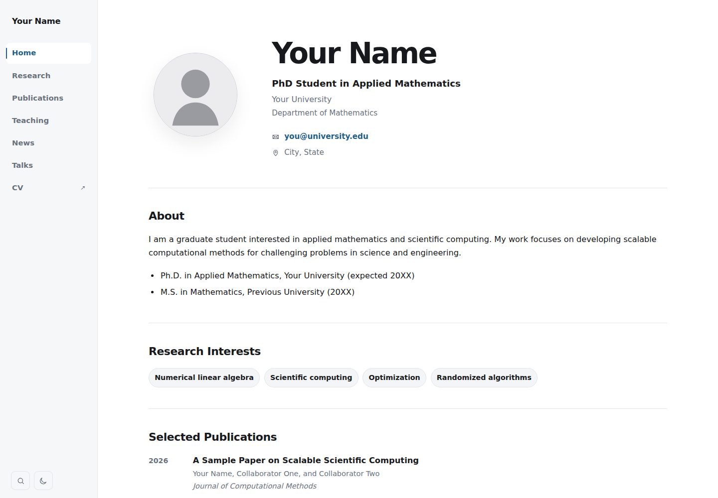 academic-builder · Desktop homepage