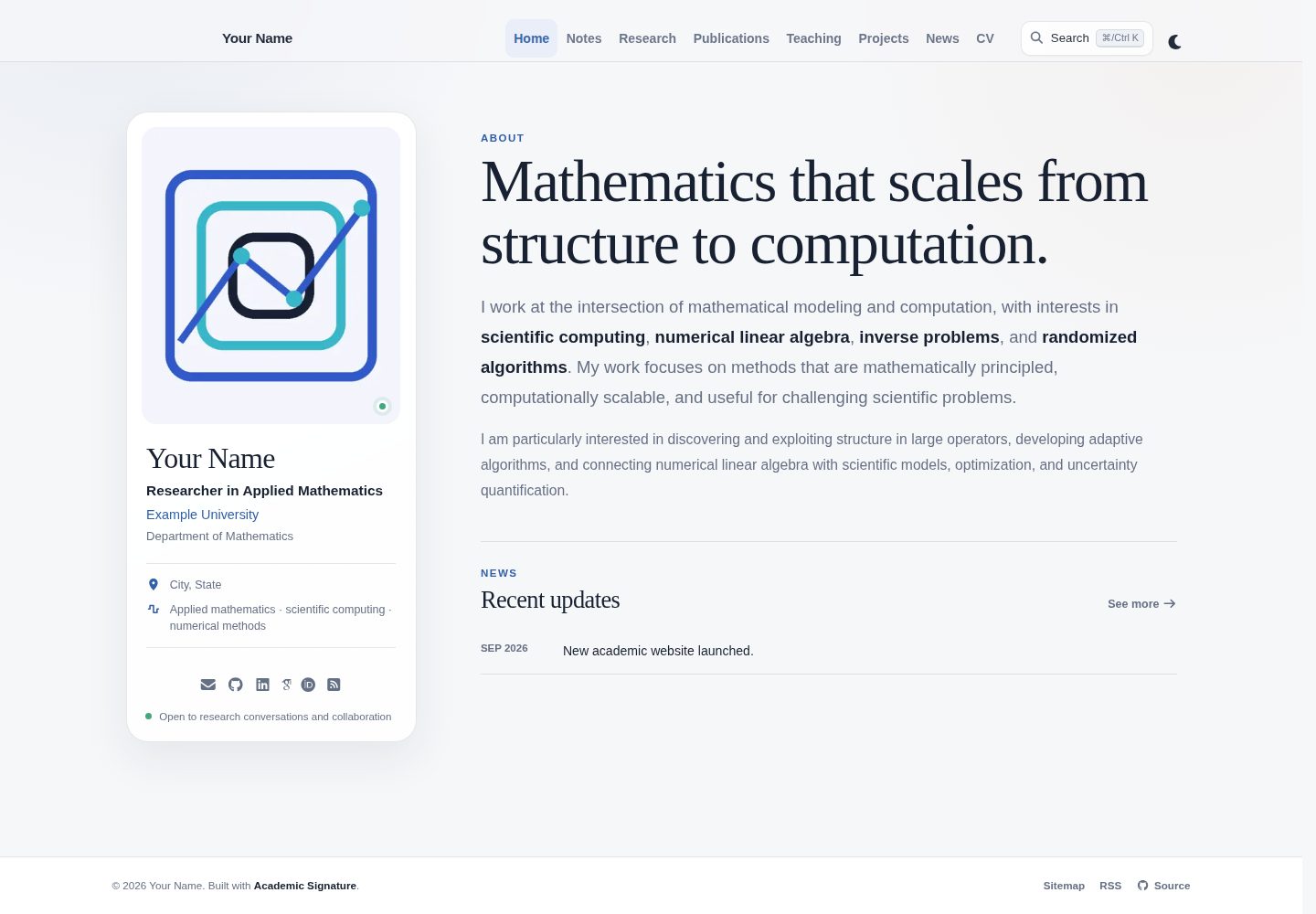 academic-signature · Desktop homepage