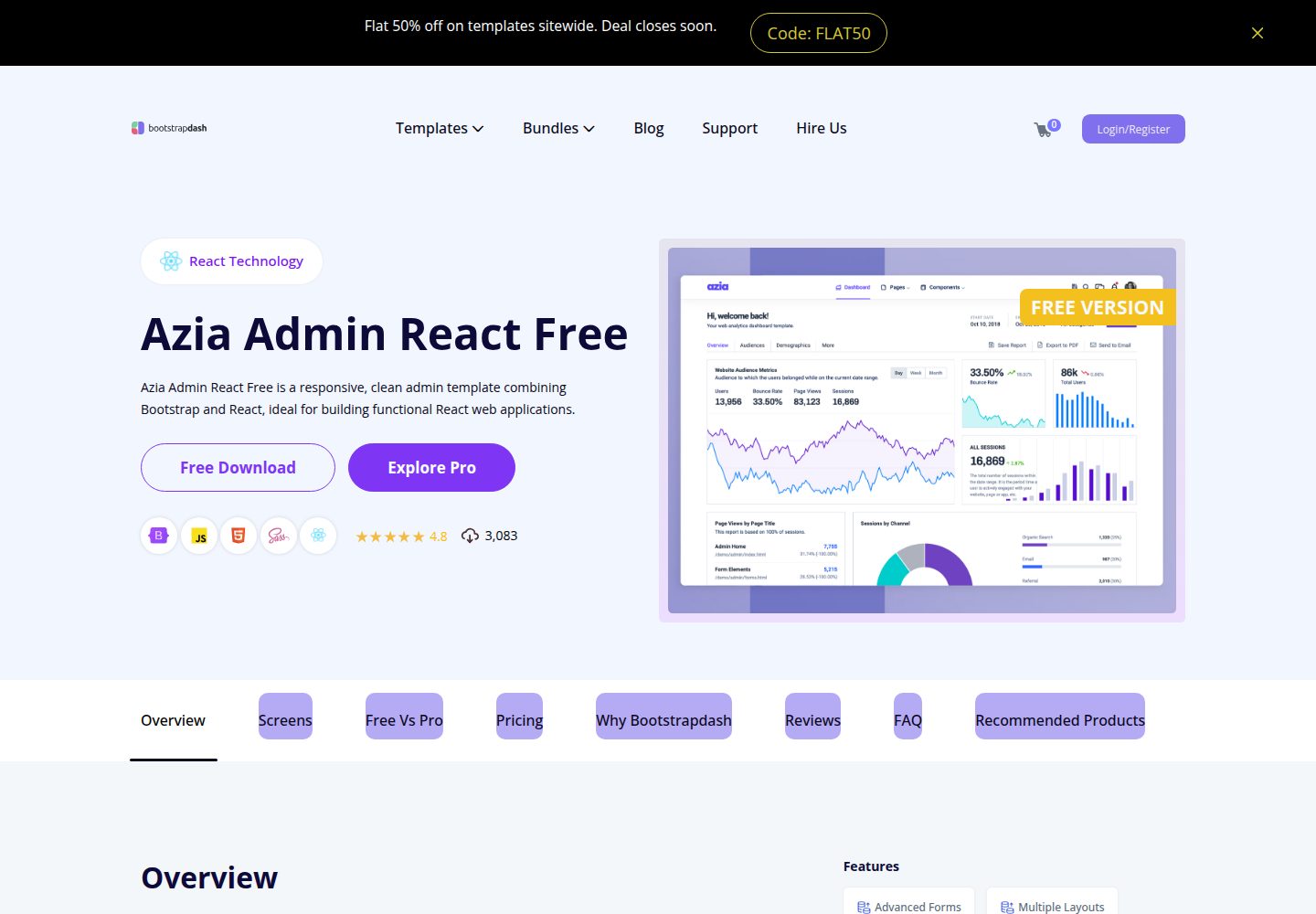 Azia-Admin-React 网站模板截图