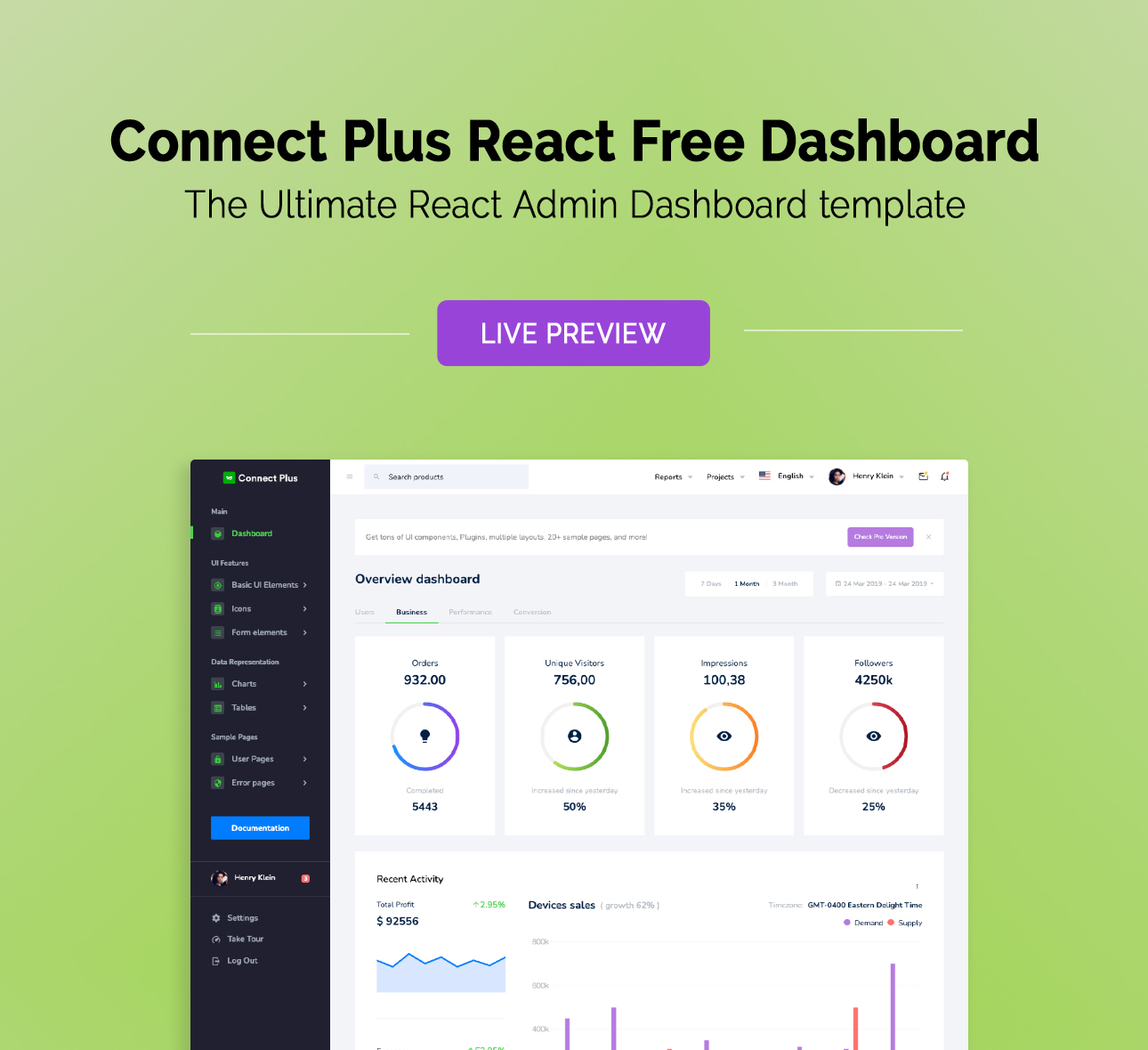 connect-plus-react-free-admin-template 网站模板截图