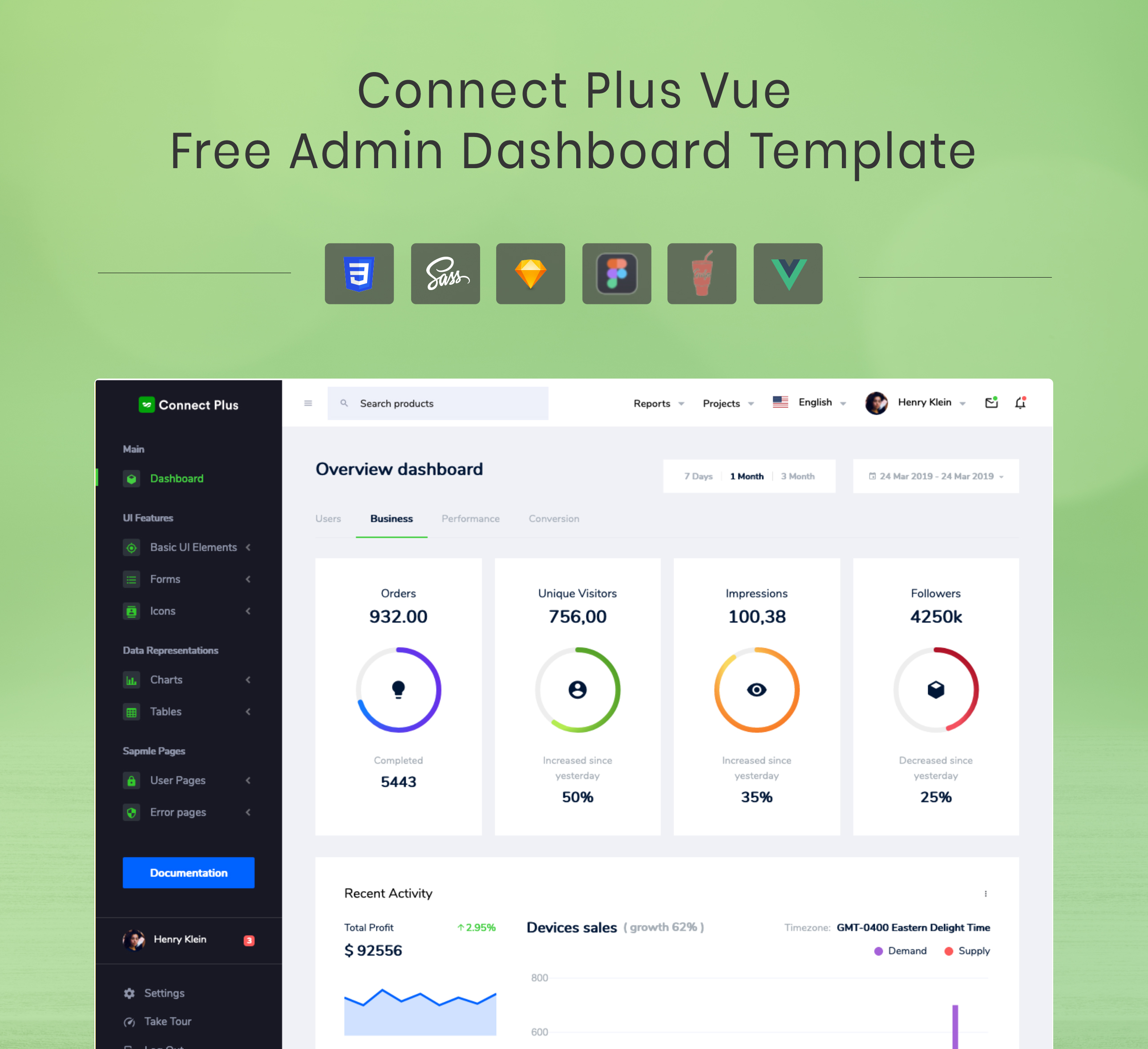 connect-plus-vue-free-admin-template 网站模板截图