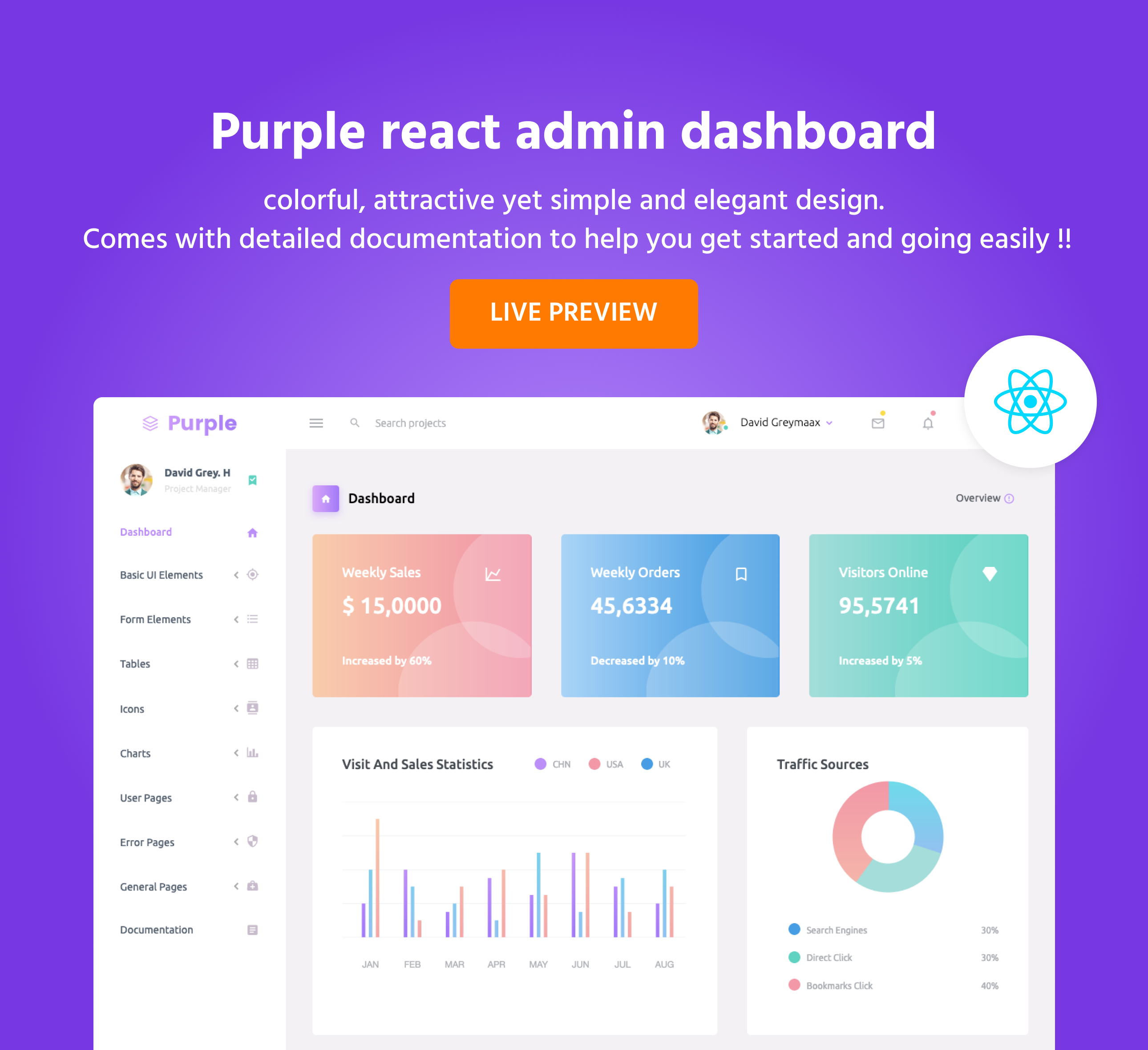 Purple-React 网站模板截图