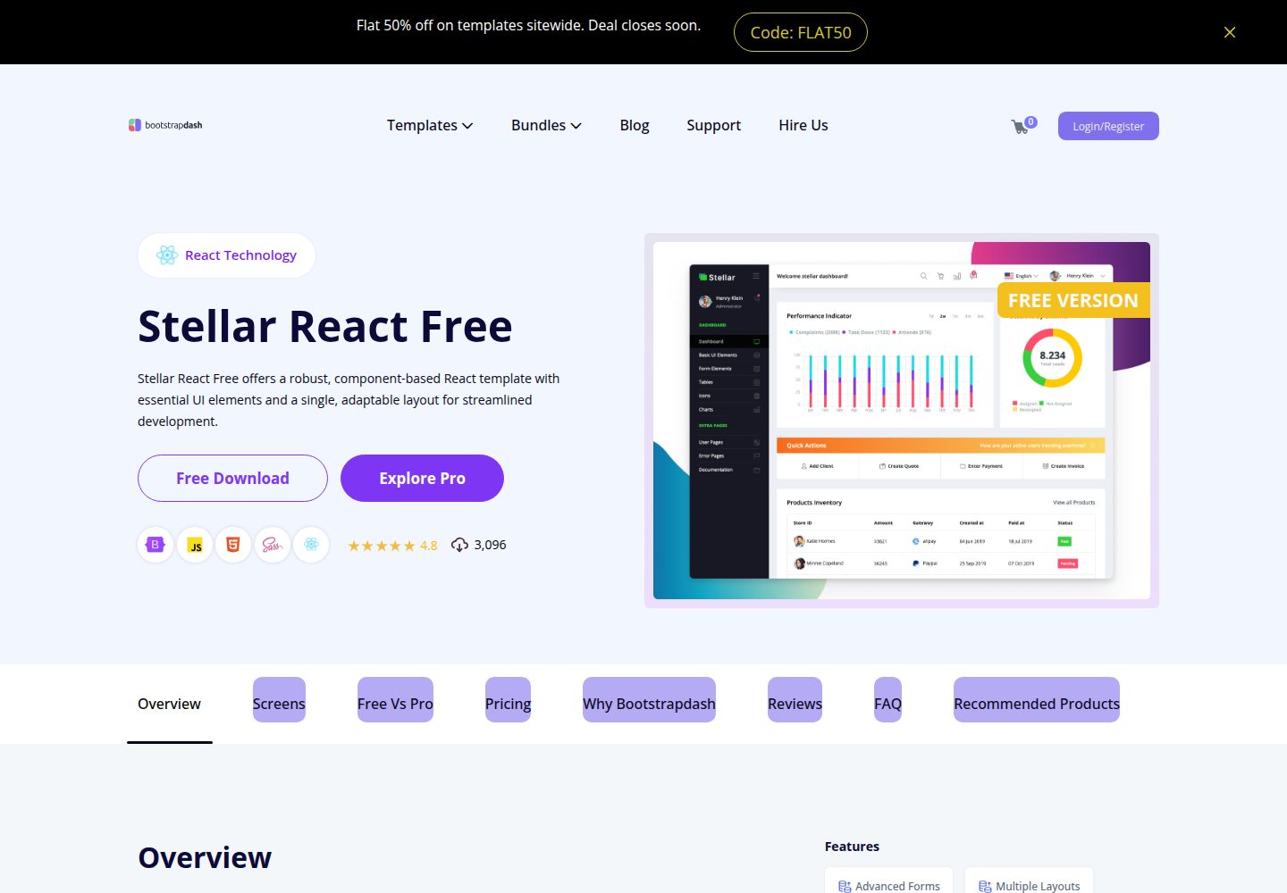 Stellar-React-Free-Admin-Template 网站模板截图