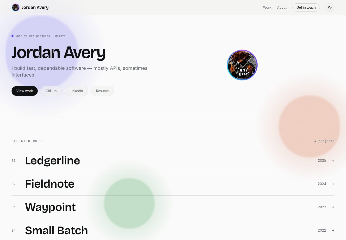portfolio-template · Desktop homepage
