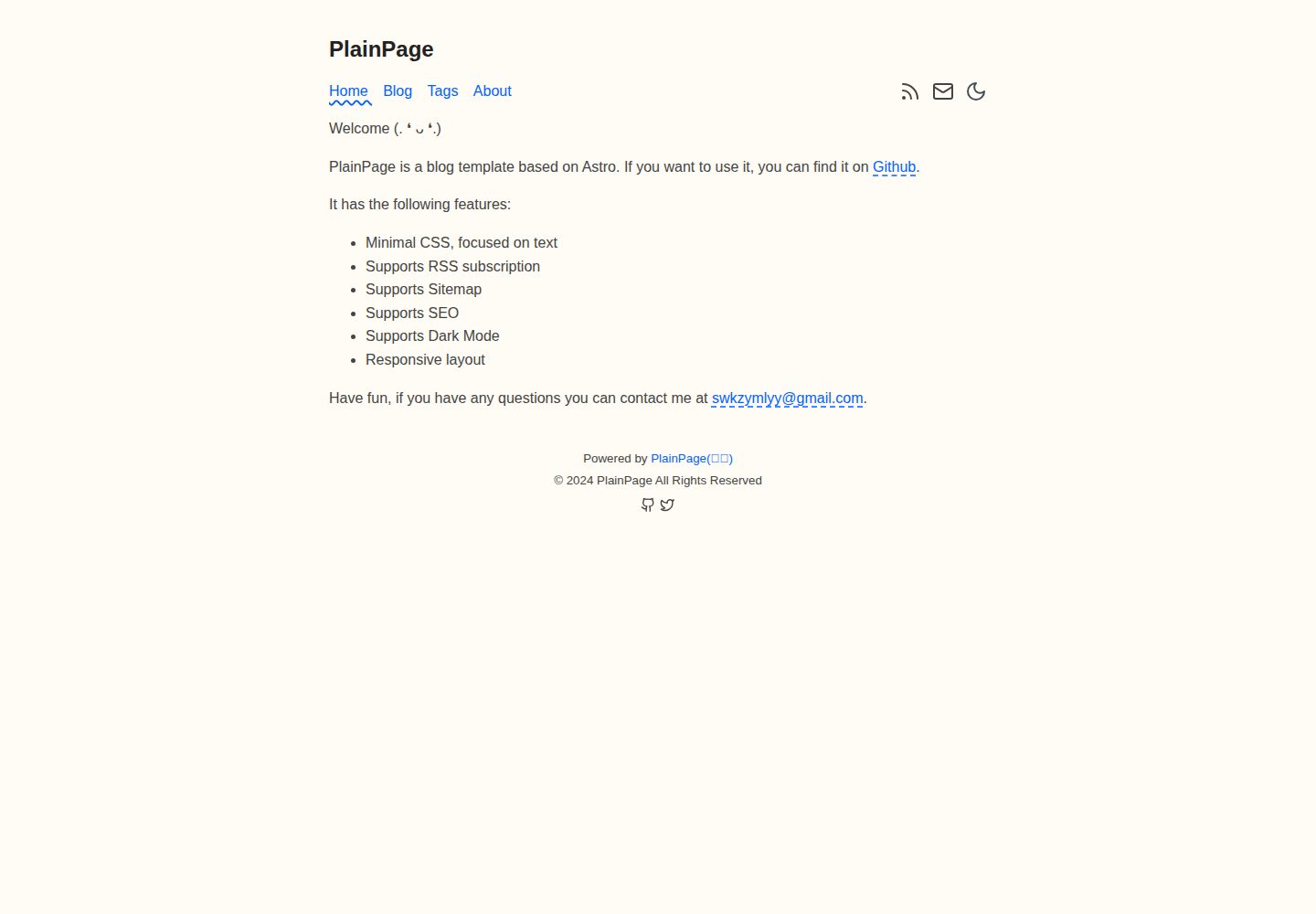PlainPage 网站模板截图