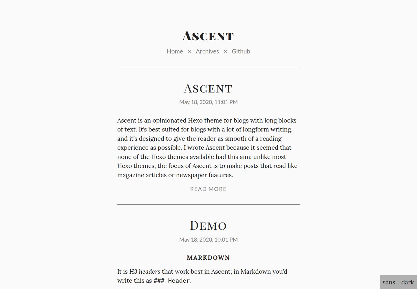 hexo-theme-ascent 网站模板截图