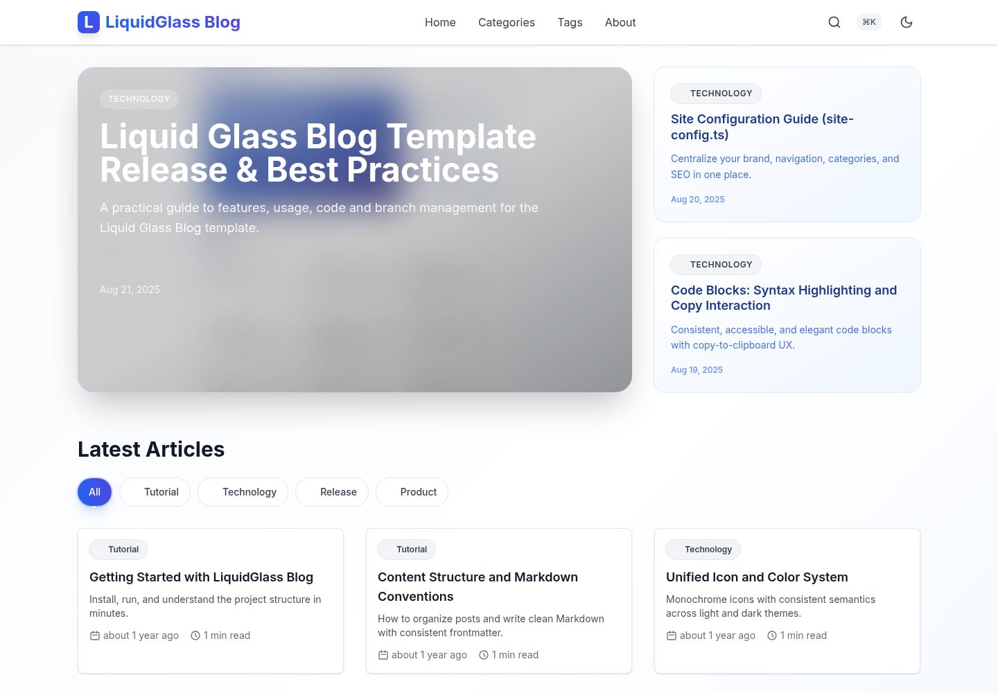 liquid-glass-blog · 桌面端首页