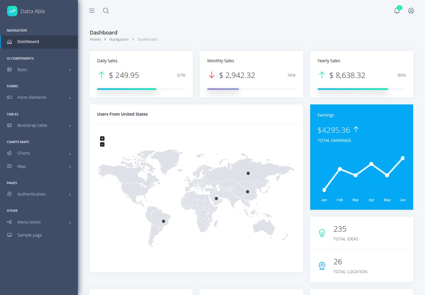 datta-able-free-react-admin-template 网站模板截图