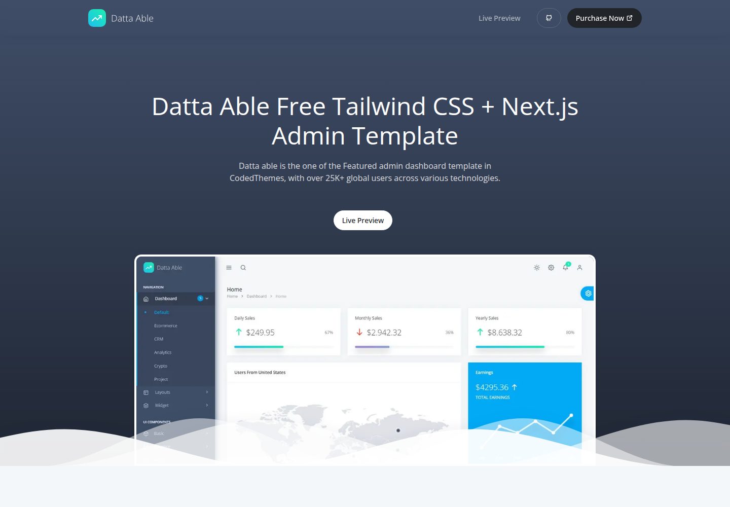 datta-able-free-tailwind-nextjs-admin-template · Desktop homepage