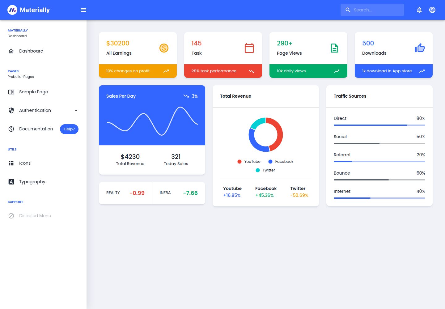 materially-free-react-admin-template 网站模板截图