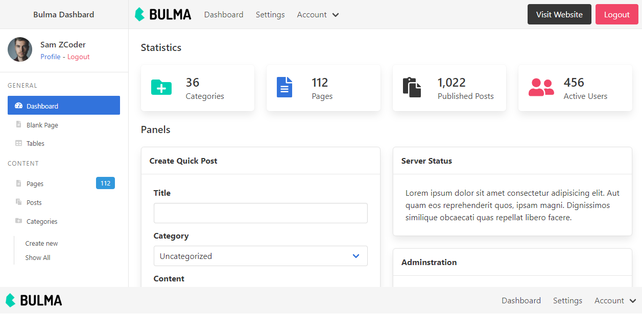 Bulma-Dashboard 网站模板截图