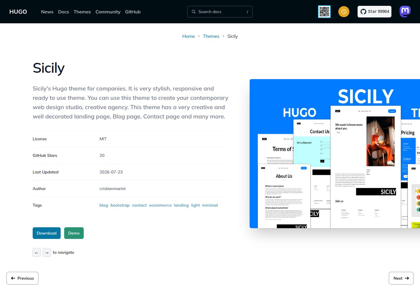 sicily-hugo-theme 网站模板截图