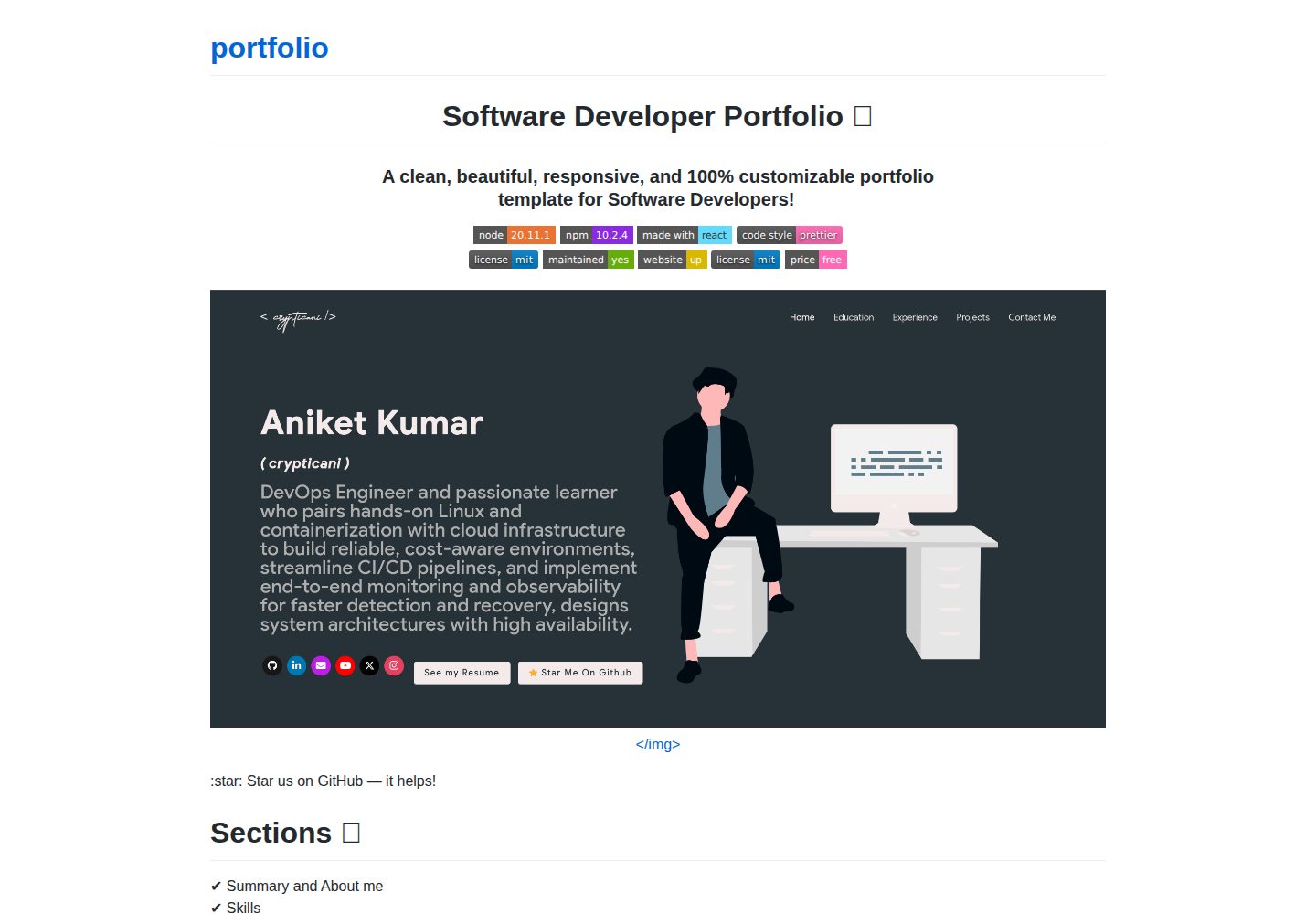 portfolio 网站模板截图