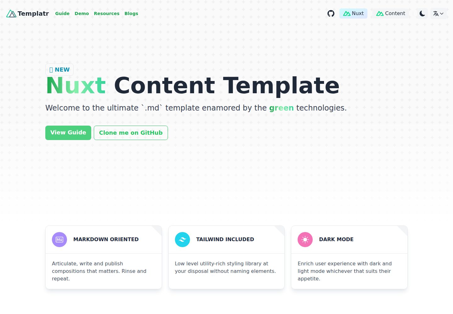 nuxt-content-template 网站模板截图