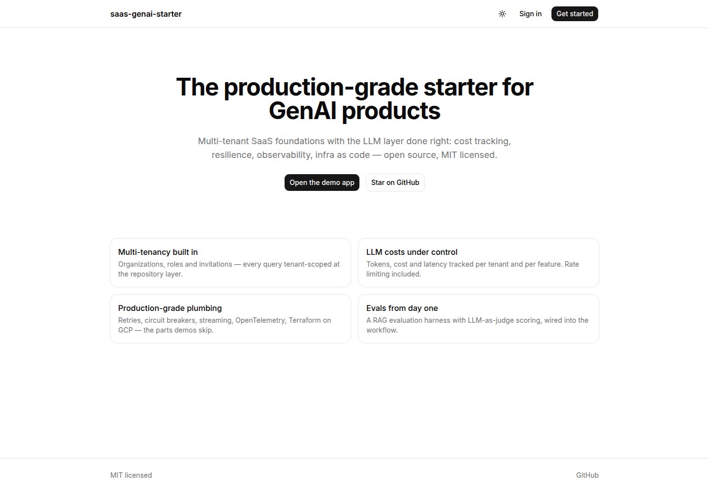 saas-genai-starter 网站模板截图
