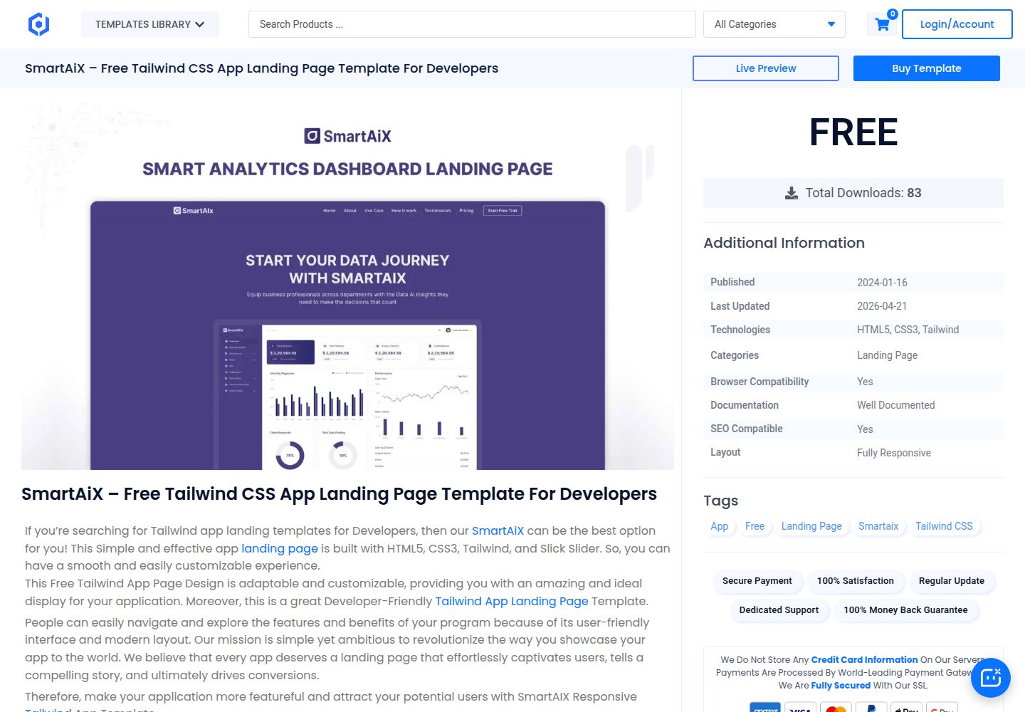 SmartAiX-Free-Tailwind-CSS-App-Landing-Page-Template-For-Developers 网站模板截图