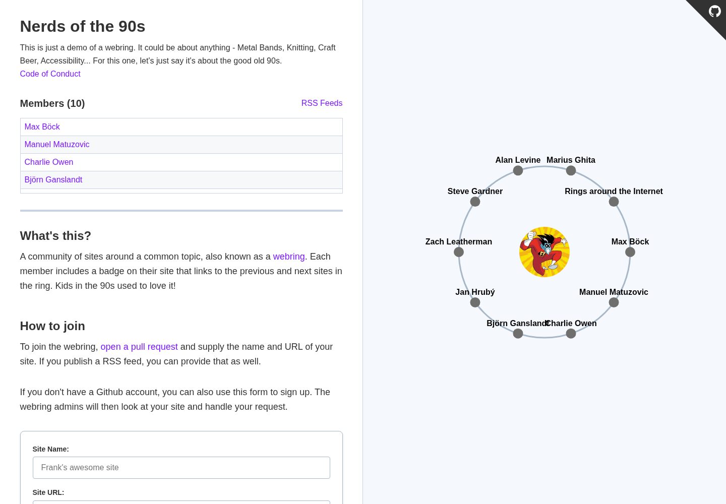 webring · Desktop homepage