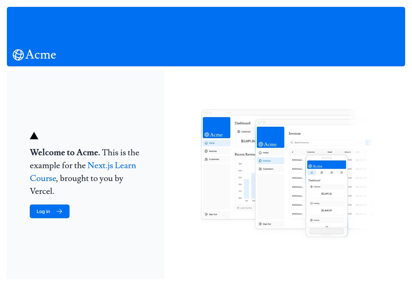 nextjs-dashboard · Desktop homepage
