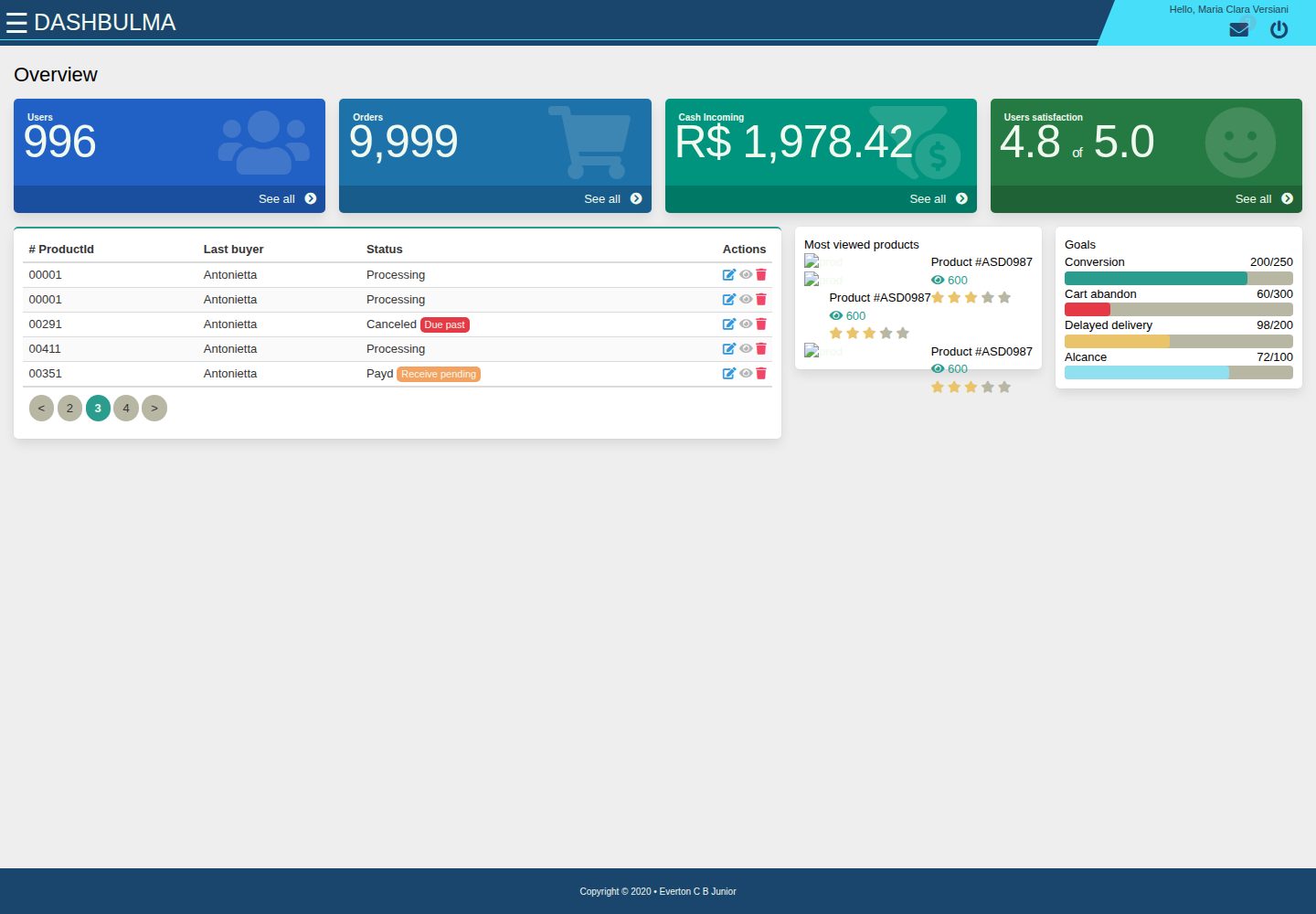 dashbulma · Desktop homepage