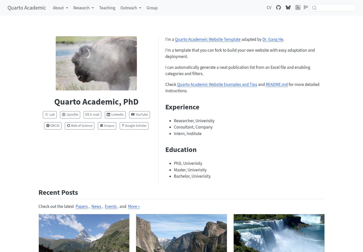 quarto-academic-website-template 网站模板截图