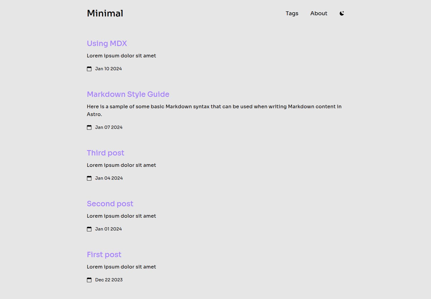 minimal 网站模板截图