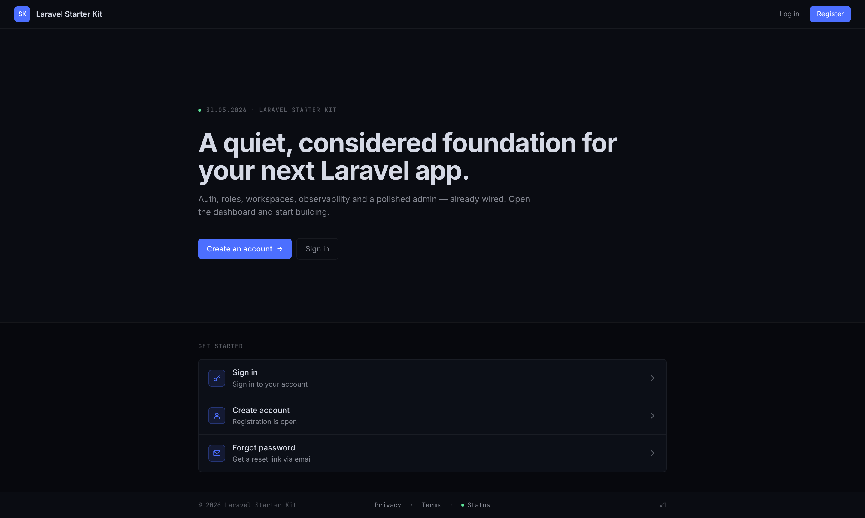 laravel-starter-kit 网站模板截图