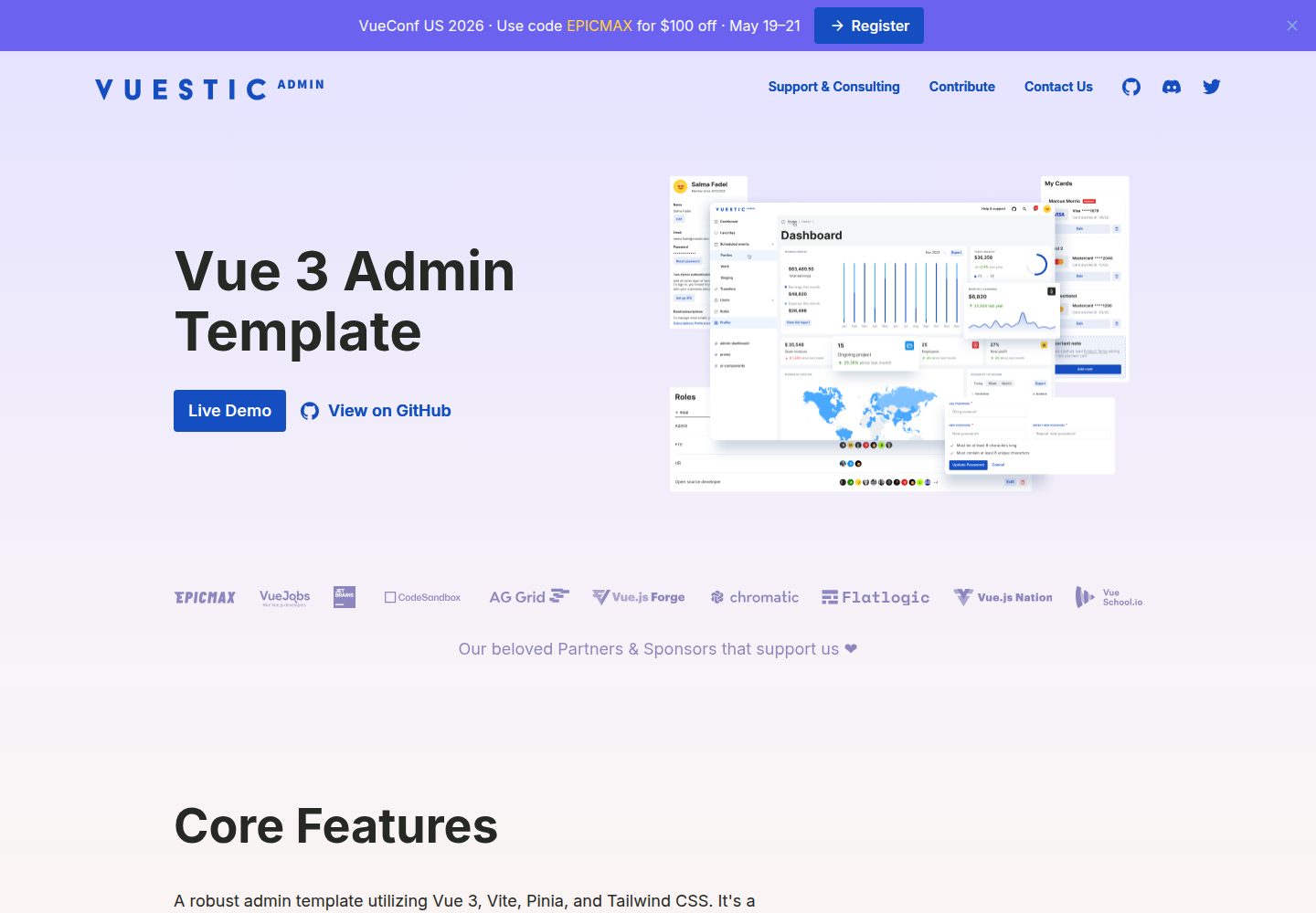 vuestic-admin 网站模板截图
