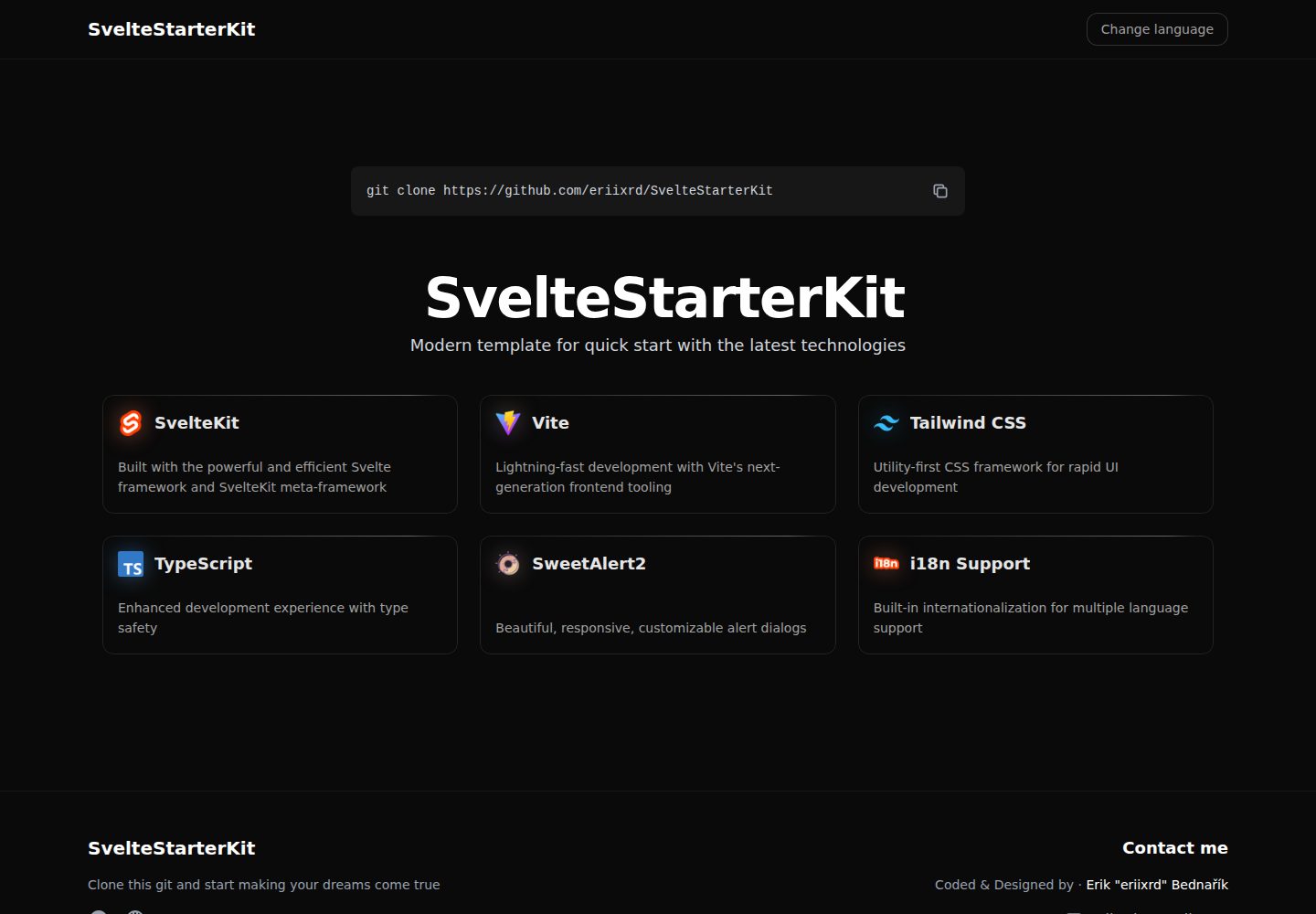 SvelteStarterKit · Desktop homepage