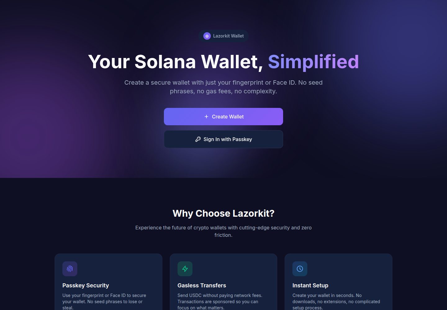 lazorkit-nextjs-starter · Desktop homepage
