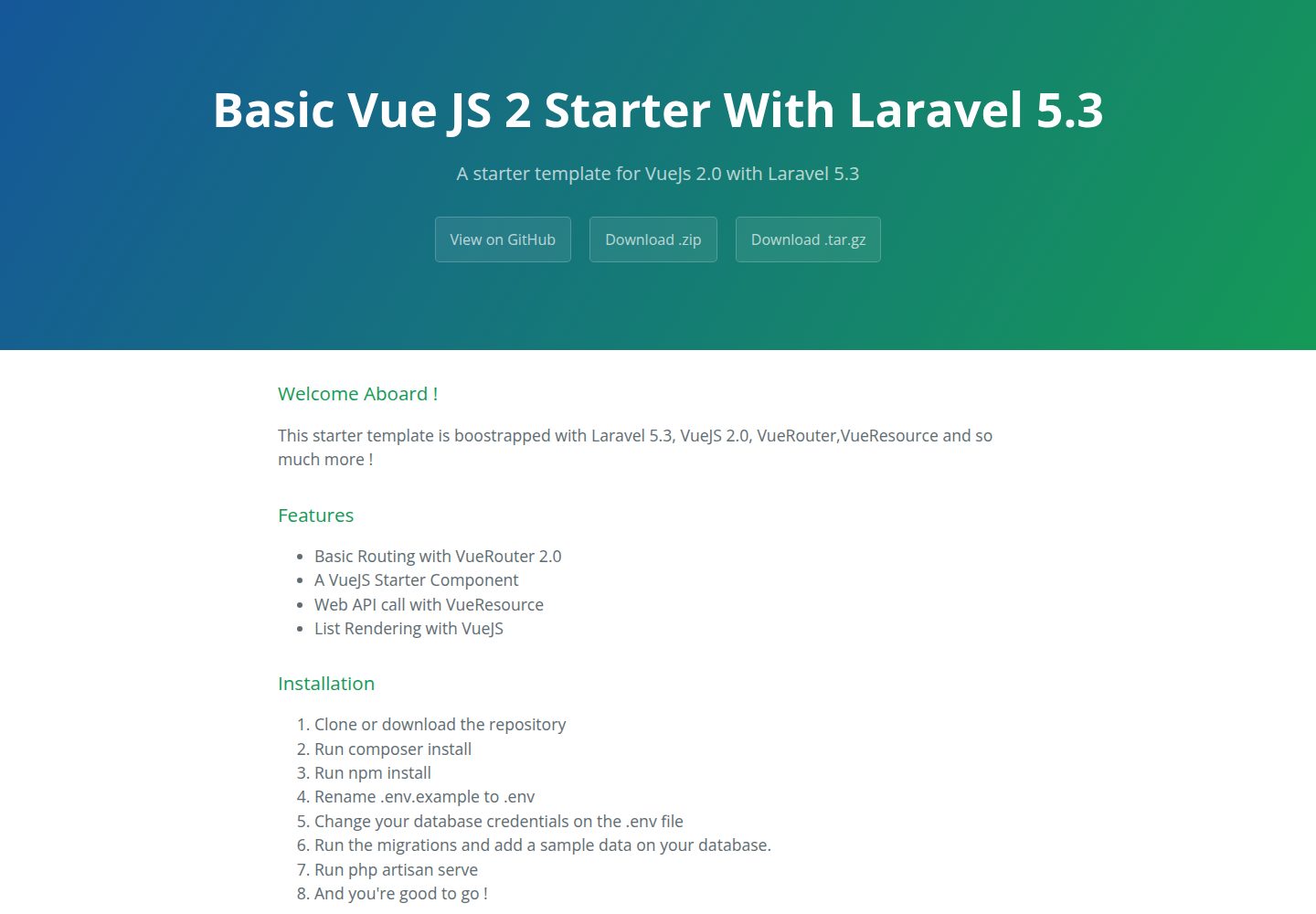 vuejs2-laravel53-starter 网站模板截图