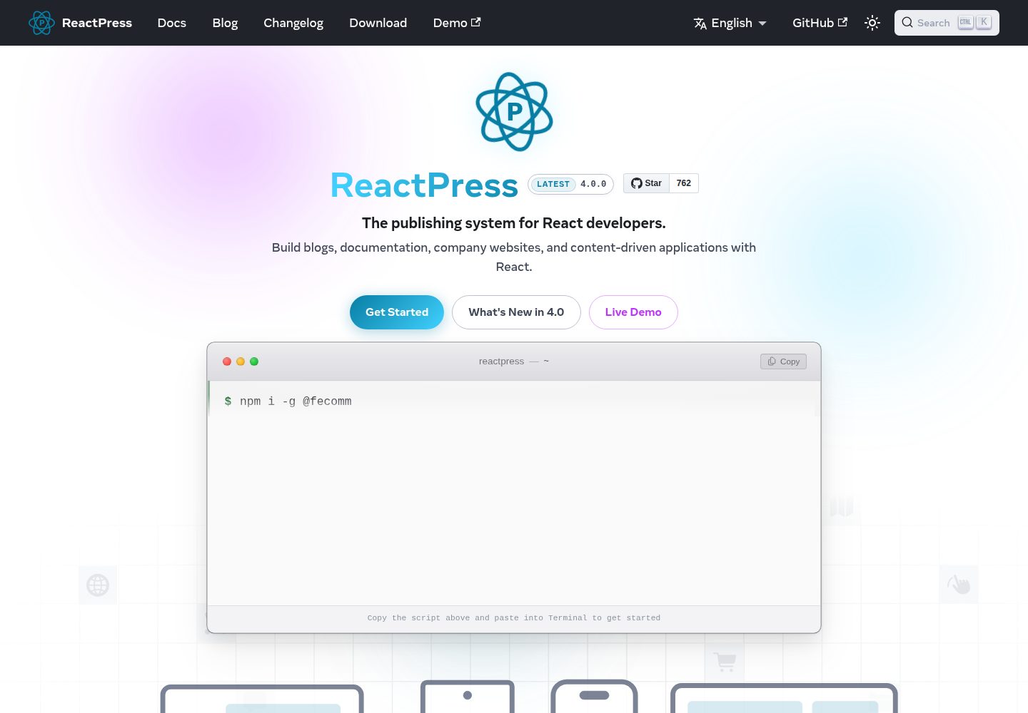 reactpress-plugin-starter 网站模板截图
