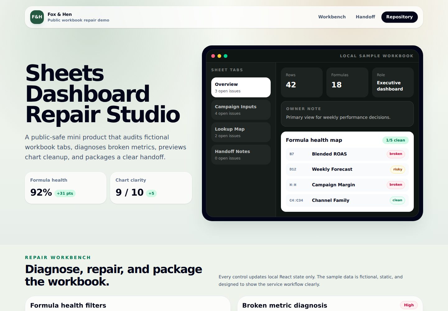 foxhen-sheets-dashboard-repair · Desktop homepage