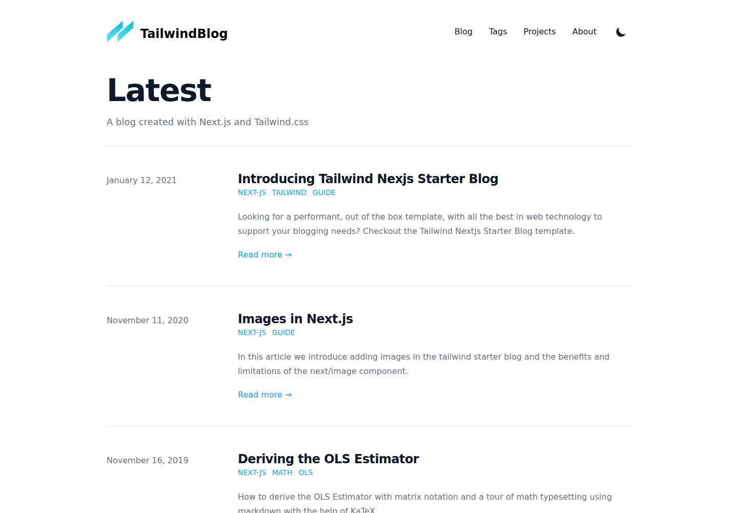 tailwind-nextjs-starter-blog 网站模板截图