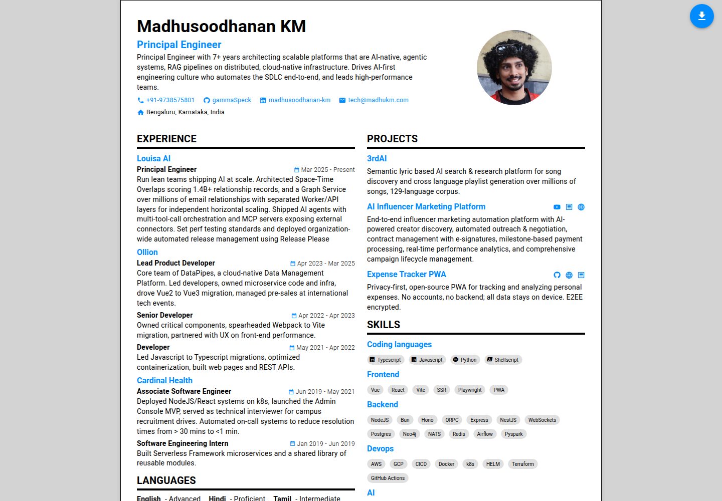 resume2.0 · Desktop homepage