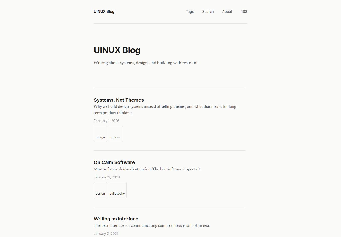 uinux-blog 网站模板截图