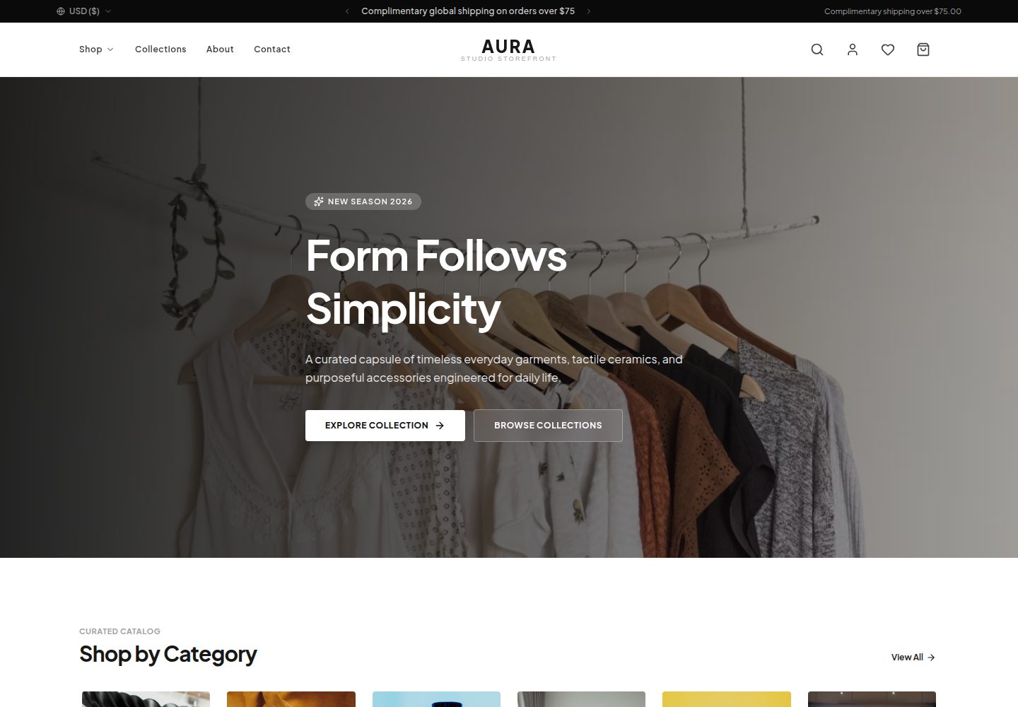 aura-storefront · Desktop homepage